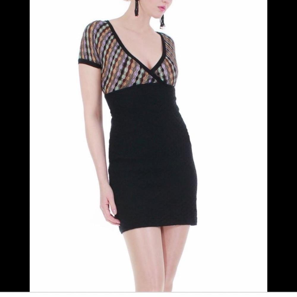 MISSONI vintage multi colored lined cap sleeves dress tiny mended flaw size 6